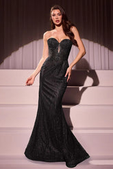 Maddox Gown - Black - STRAPLESS GLITTER EMBELLISHED GOWN