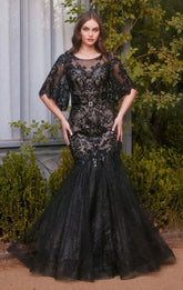 A1377 - FLORAL MOTIF SEQUIN MERMAID GOWN - Andrea & Leo