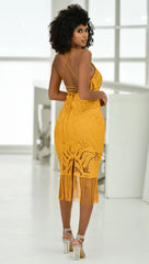 Khaleesi Dress - Mustard - Lace Dress With Fringe