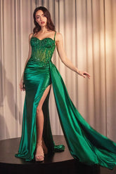 Teagan Gown - Emerald - Fitted Satin & Lace Dress