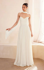 Ella Gown - A-line Strapless Chiffon Dress With Scarf - Off White