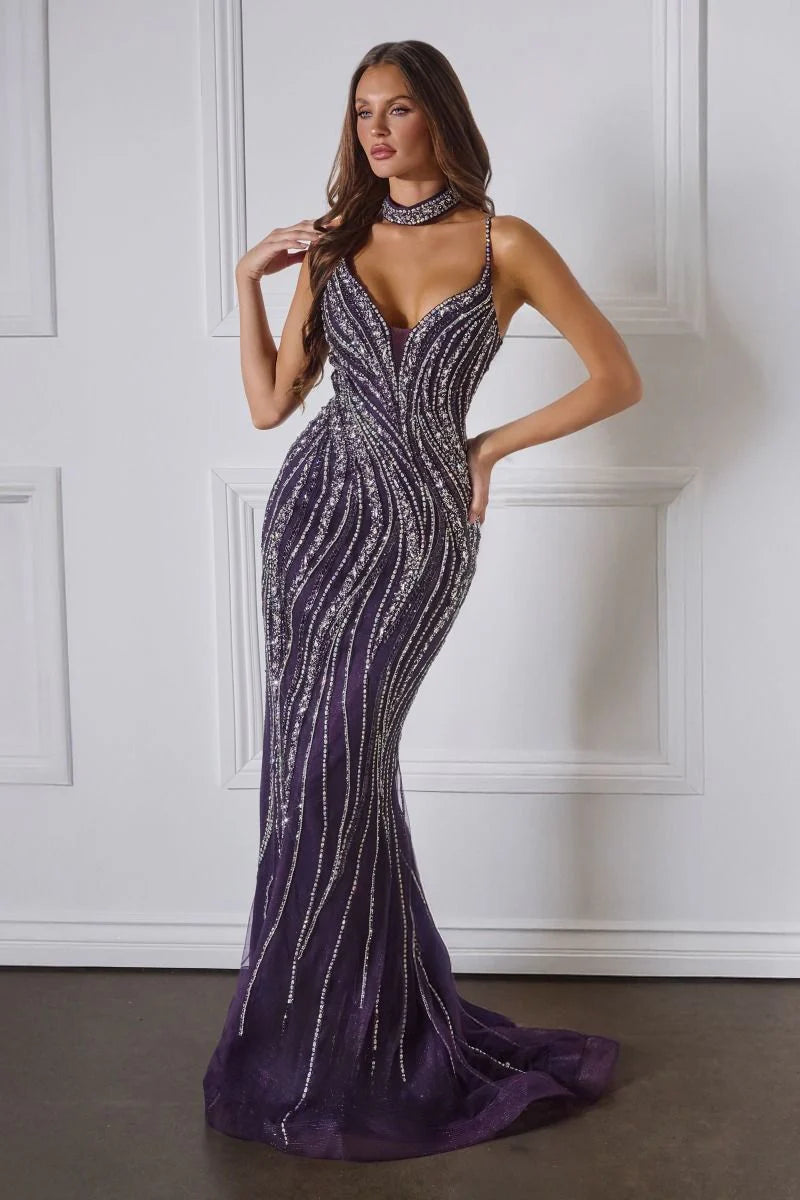Shellie Gown - Crystal Waves Dress With Choker