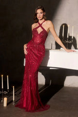 Chevonne Gown - Beaded Halter Dress With Overskirt