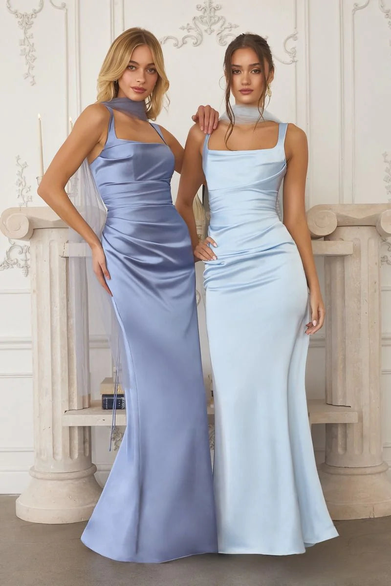 Toby Maxi - Satin Dress with Lace Up Back & Scarf