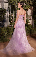 A1379 - FLORAL MOTIF STRAPLESS FITTED GOWN - Andrea & Leo