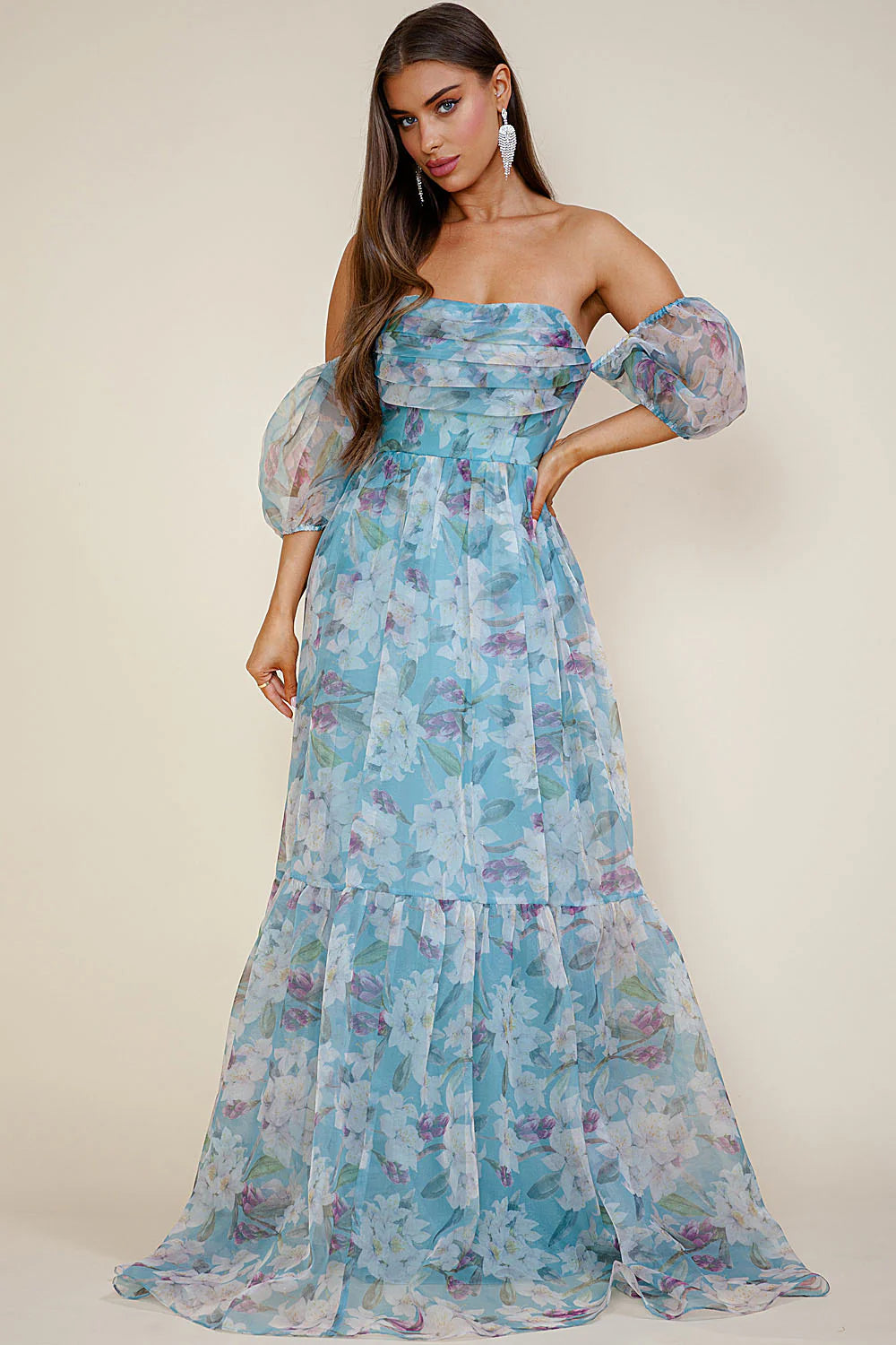 Breezy Maxi Dress - Floral Blue Organza